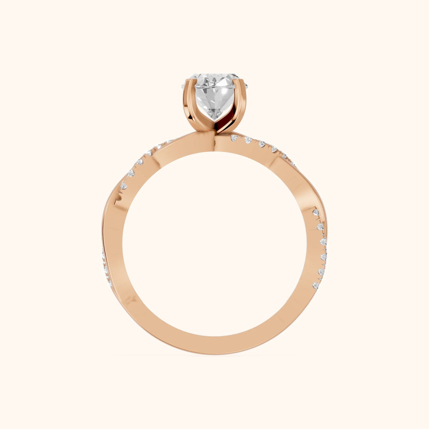 Twisted Side Stone Oval Diamond Engagement Ring in Rose Gold - FingerView