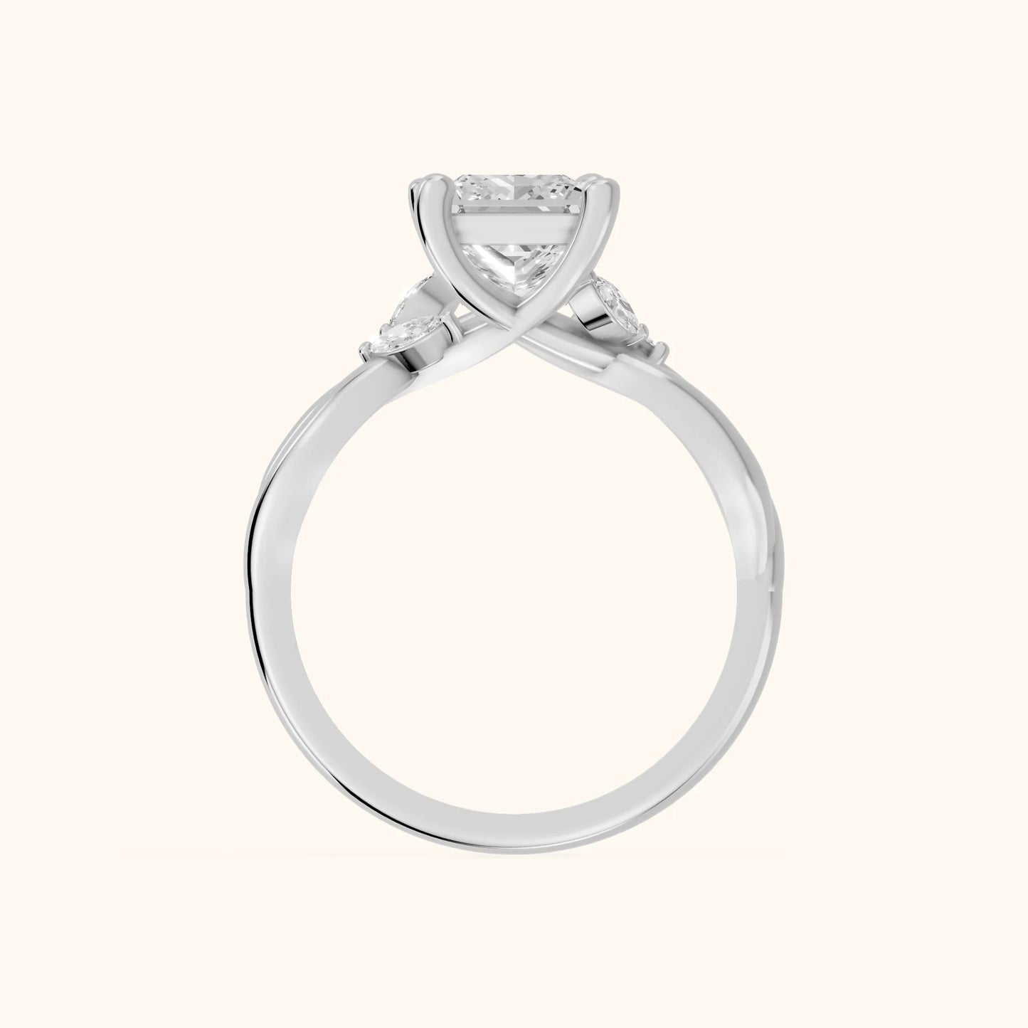 Luna Glow Twisted Princess Diamond Engagement Ring in White Gold - FingerView