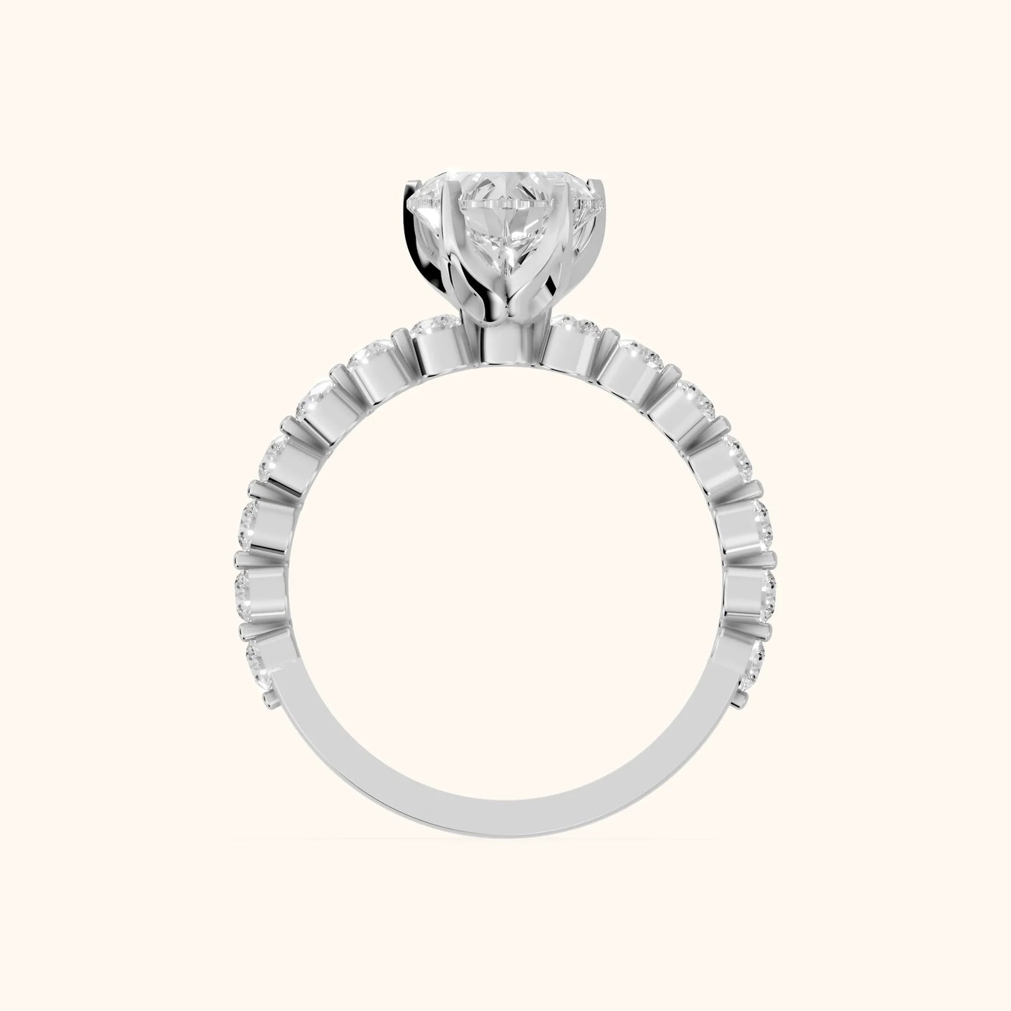 Eleanor Majesty Side Stone Heart Diamond Engagement Ring in White Gold - FingerView