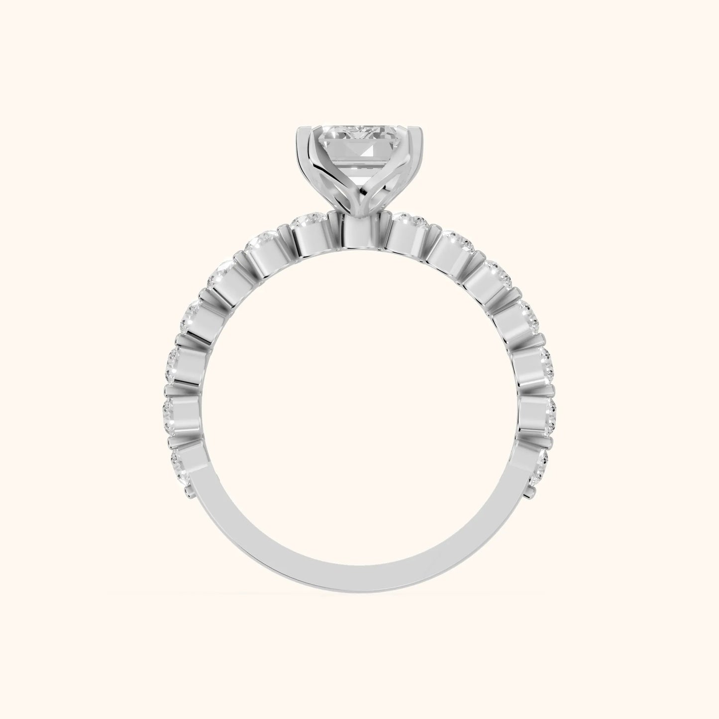 Eleanor Majesty Side Stone Emerald Diamond Engagement Ring in Platinum - FingerView