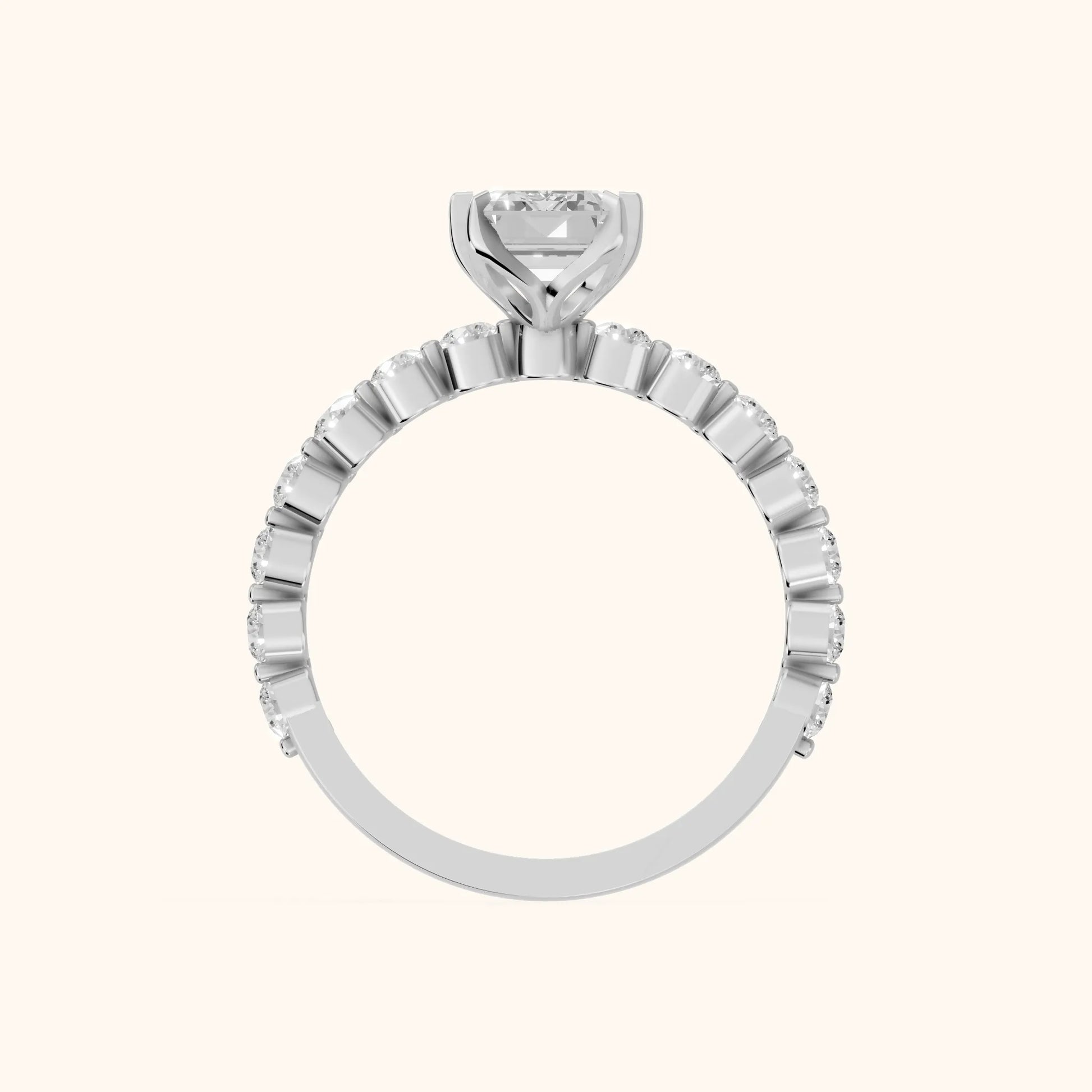 Eleanor Majesty Side Stone Emerald Diamond Engagement Ring in Platinum - FingerView