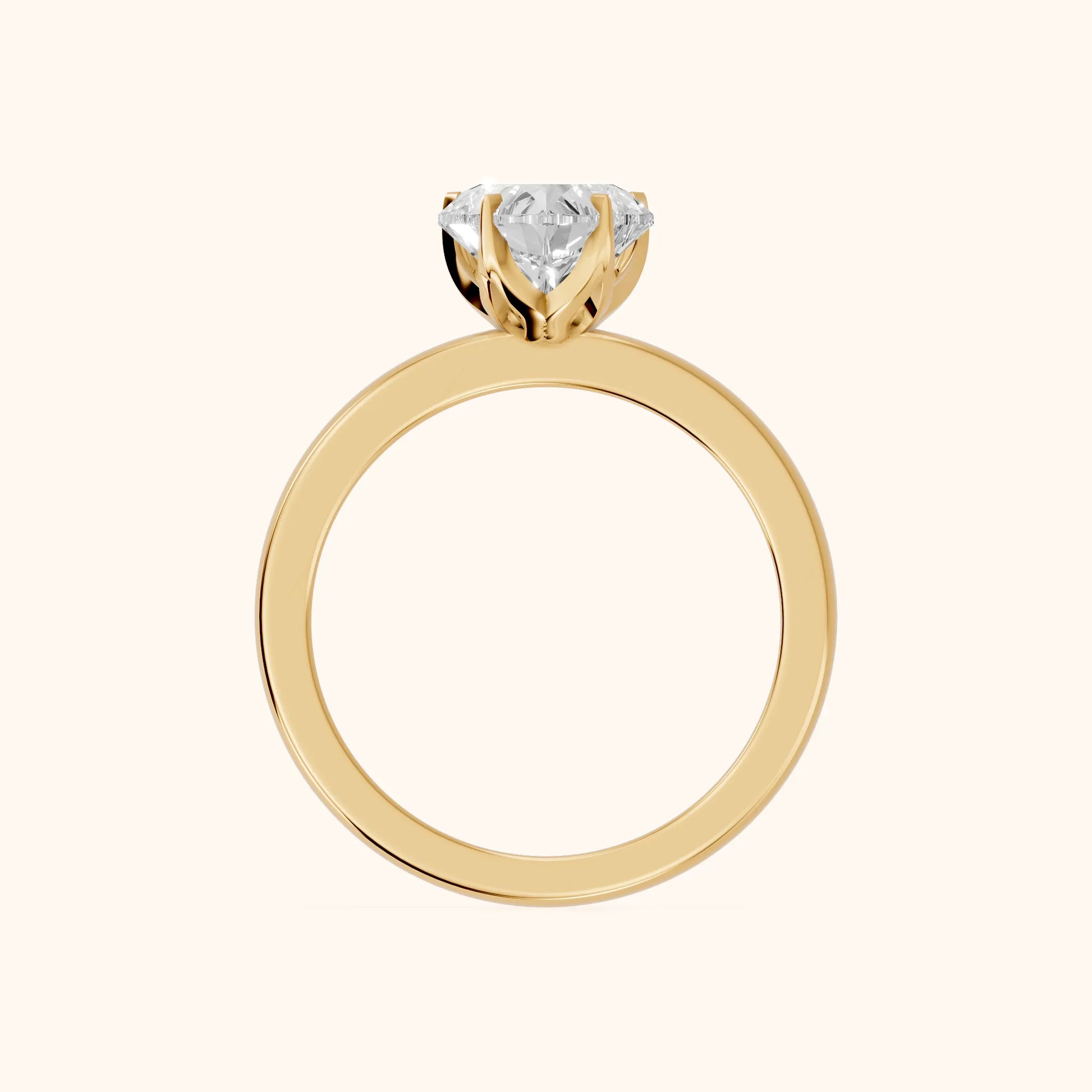 Serena Blossom Solitaire Heart Diamond Engagement Ring in Yellow Gold - FingerView