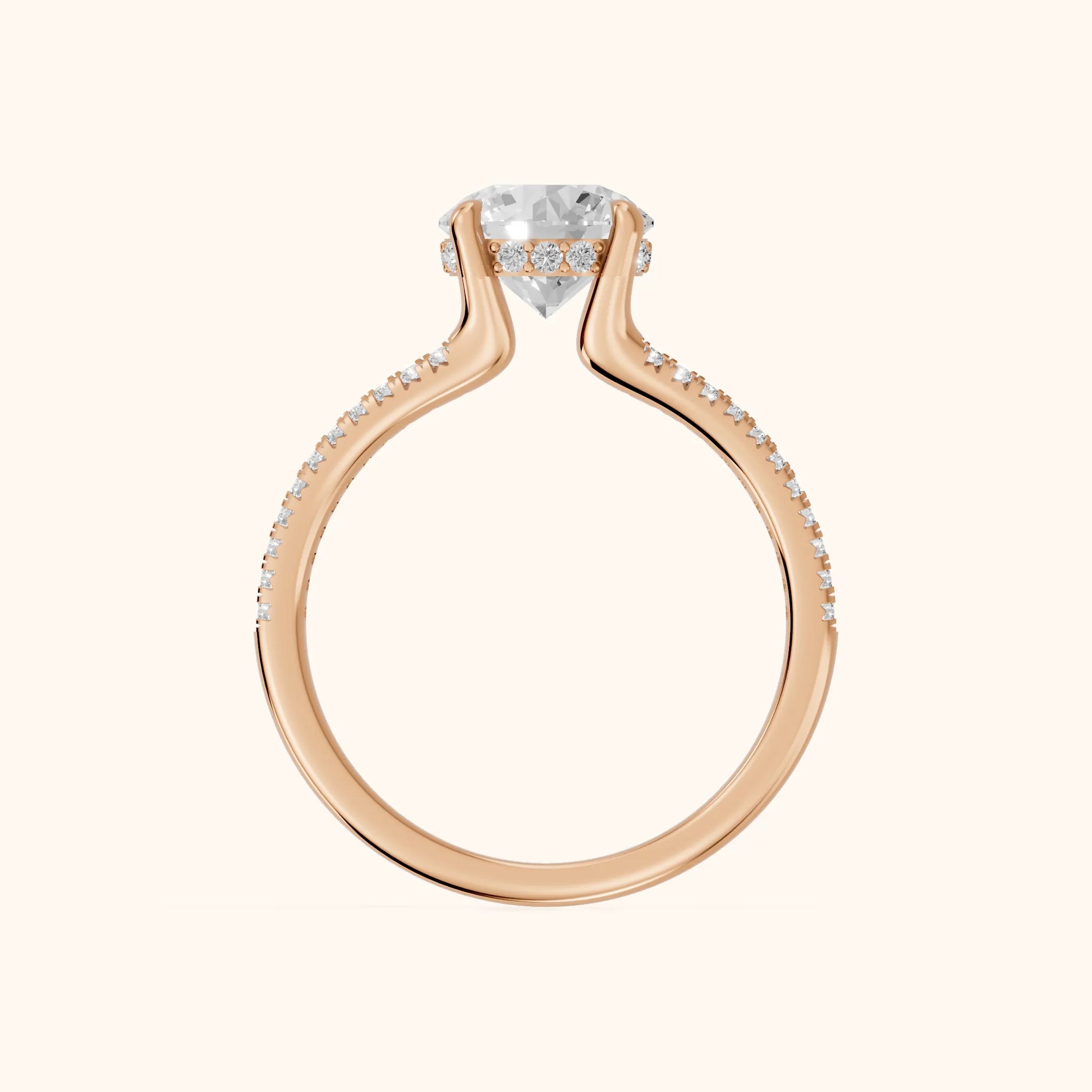 Eternal Embrace Solitaire Round Diamond Engagement Ring in Rose Gold - FingerView