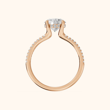 Eternal Embrace Solitaire Round Diamond Engagement Ring in Rose Gold - FingerView