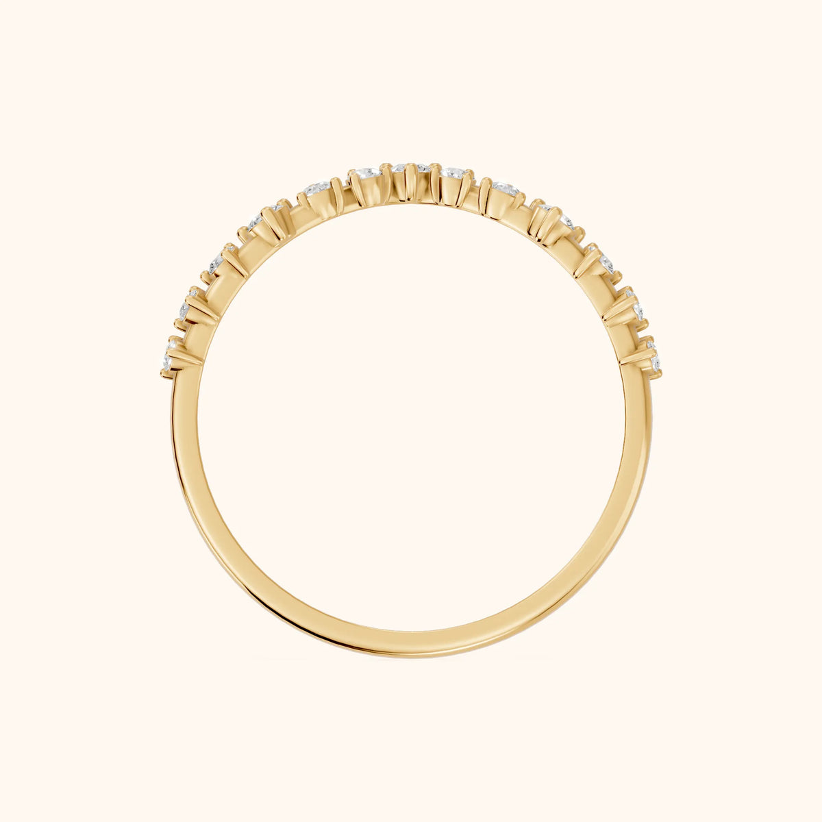 Naina Curved Round Diamond Wedding Band in Yellow Gold - FingerView