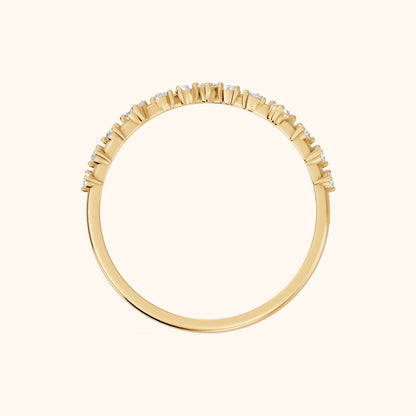 Naina Curved Round Diamond Wedding Band in Yellow Gold - FingerView
