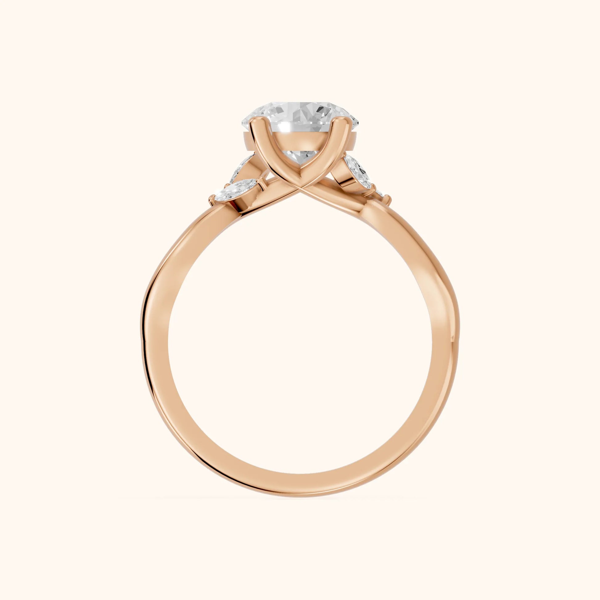 Luna Glow Twisted Round Diamond Engagement Ring in Rose Gold - FingerView