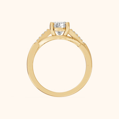 Veronica Twist Side Stone Oval Diamond Engagement Ring in Yellow Gold - FingerView