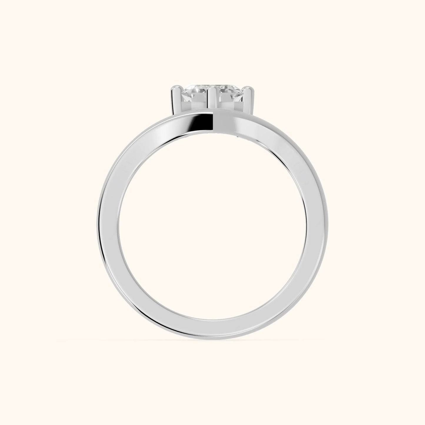 Evelyn Chevron Solitaire Emerald Diamond Engagement Ring in White Gold - FingerView