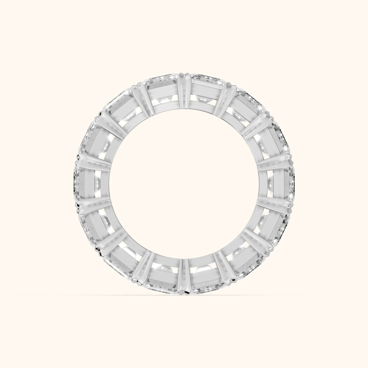 Odessa Shared Prong Emerald Diamond Eternity Band in Silver - FingerView