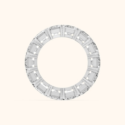Odessa Shared Prong Emerald Diamond Eternity Band in Silver - FingerView