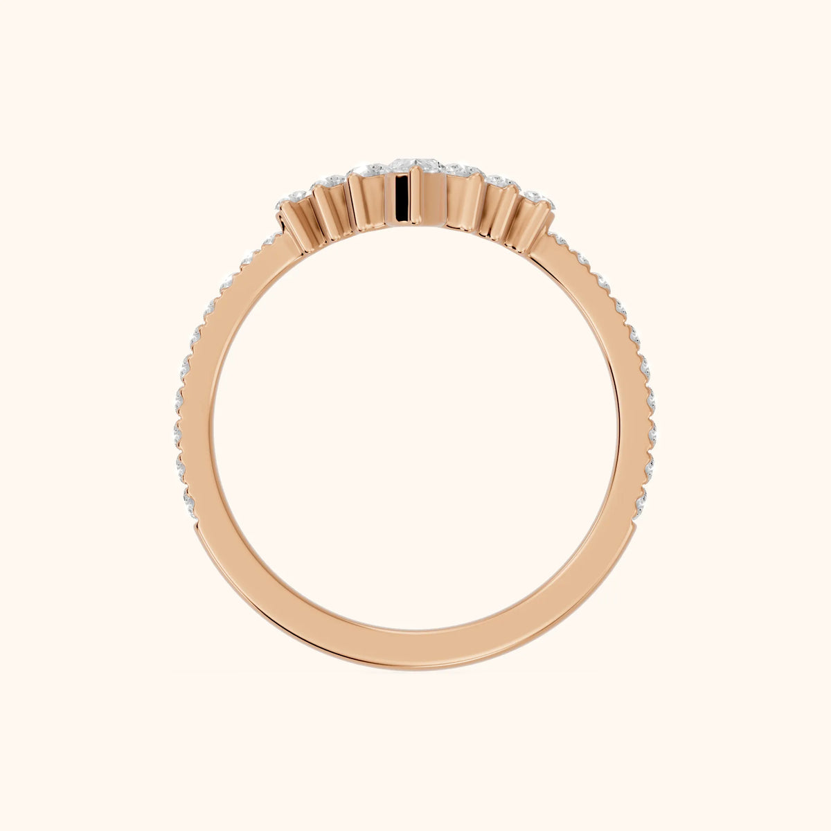 Diya Contour Pear & Round Diamond Stackable Ring in Rose Gold - FingerView