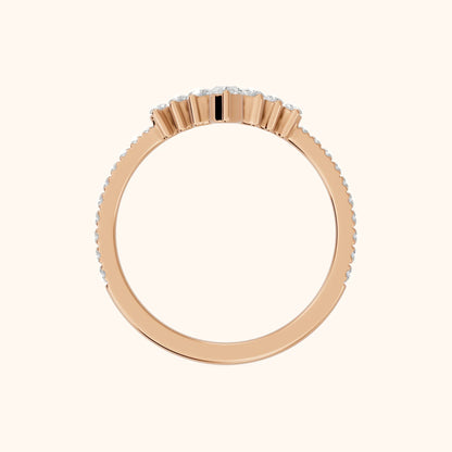 Diya Contour Pear & Round Diamond Stackable Ring in Rose Gold - FingerView
