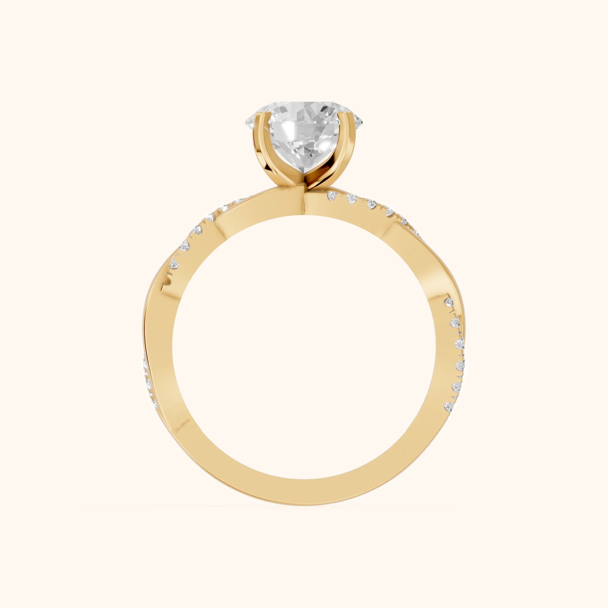 Twisted Side Stone Round Diamond Engagement Ring in Yellow Gold - FingerView