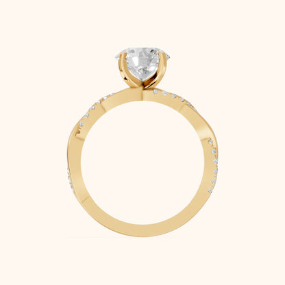 Twisted Side Stone Round Diamond Engagement Ring in Yellow Gold - FingerView