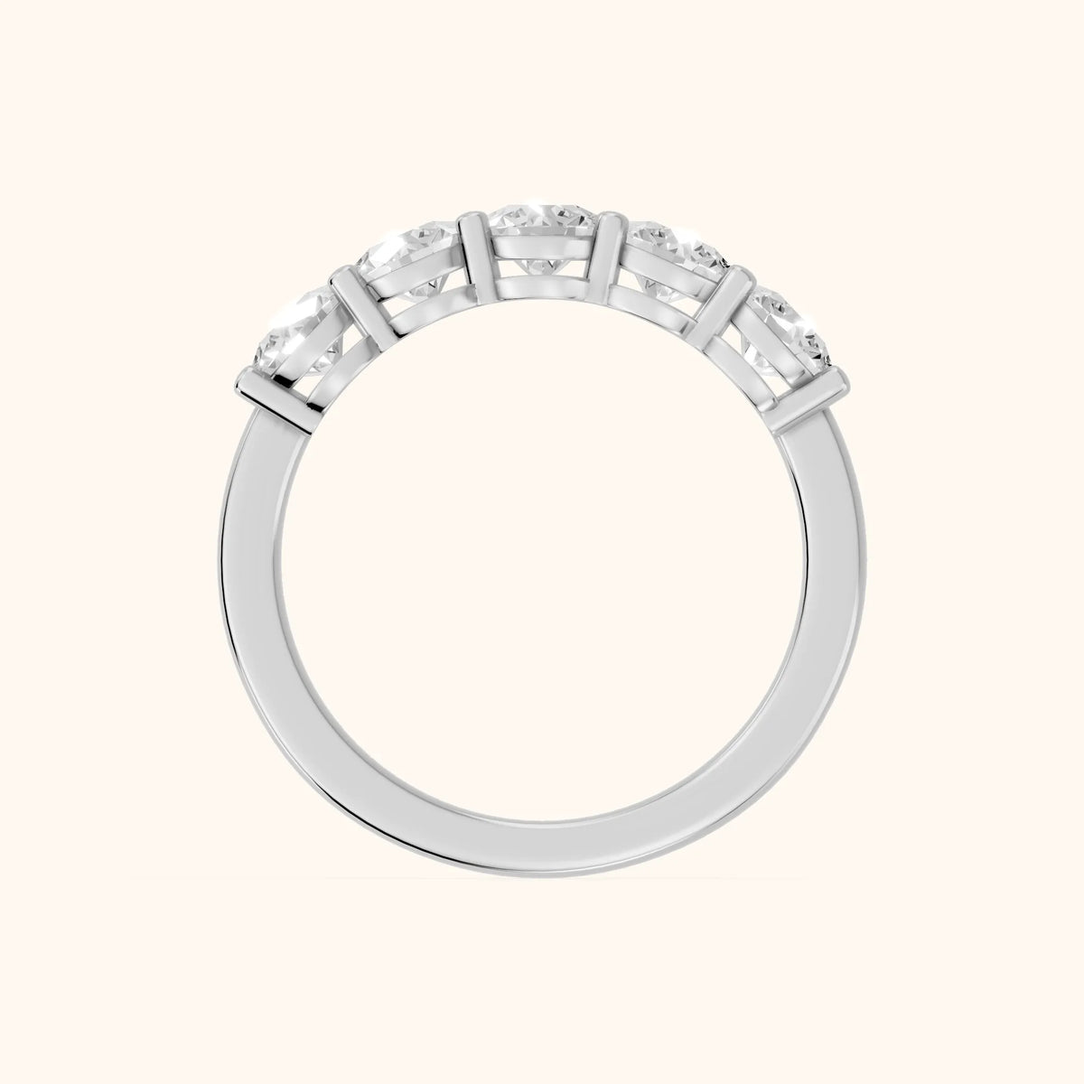 Theia Shared Prong Round Diamond Wedding Band in Platinum - FingerView