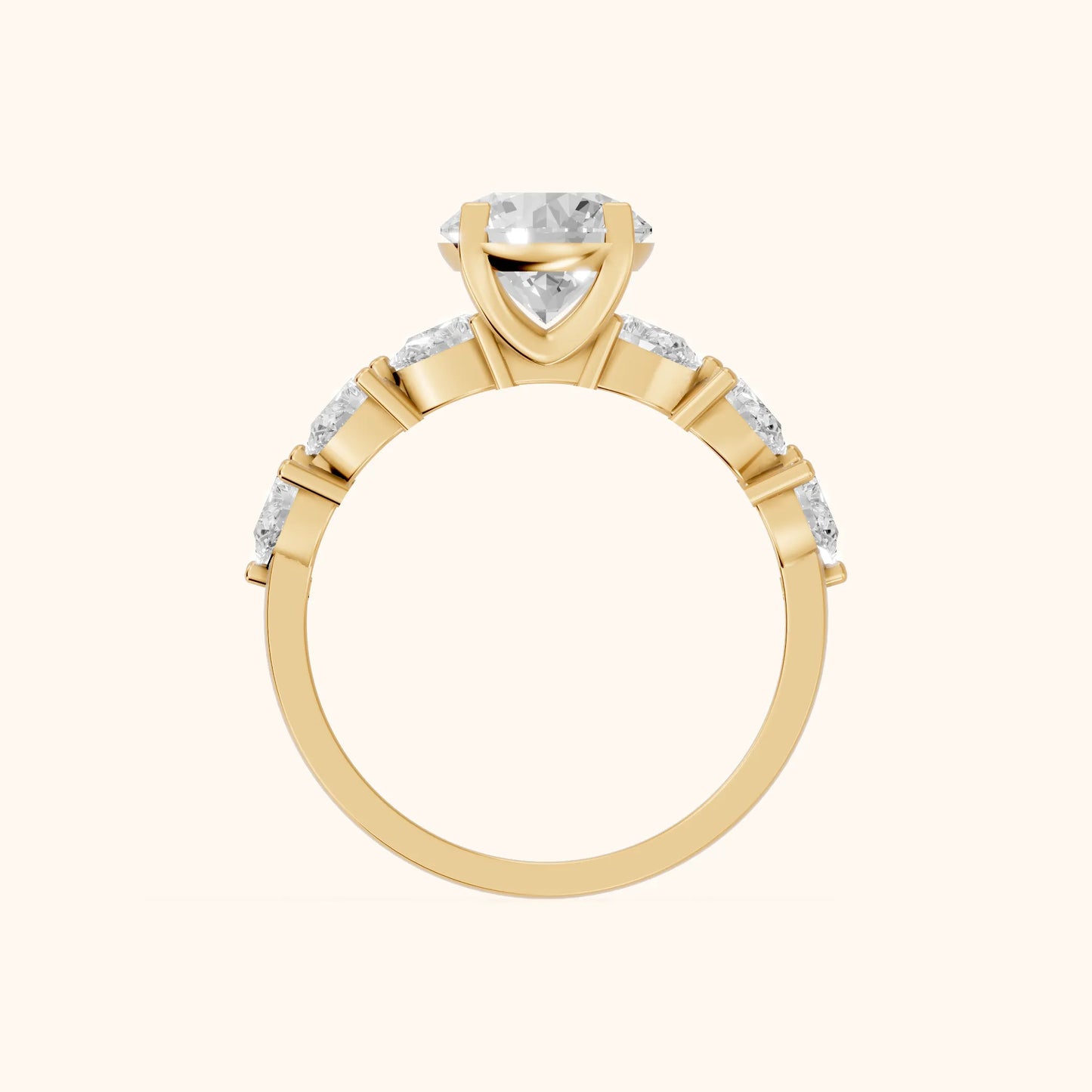 Iris Round Diamond Bridal Set in Yellow Gold - FingerView