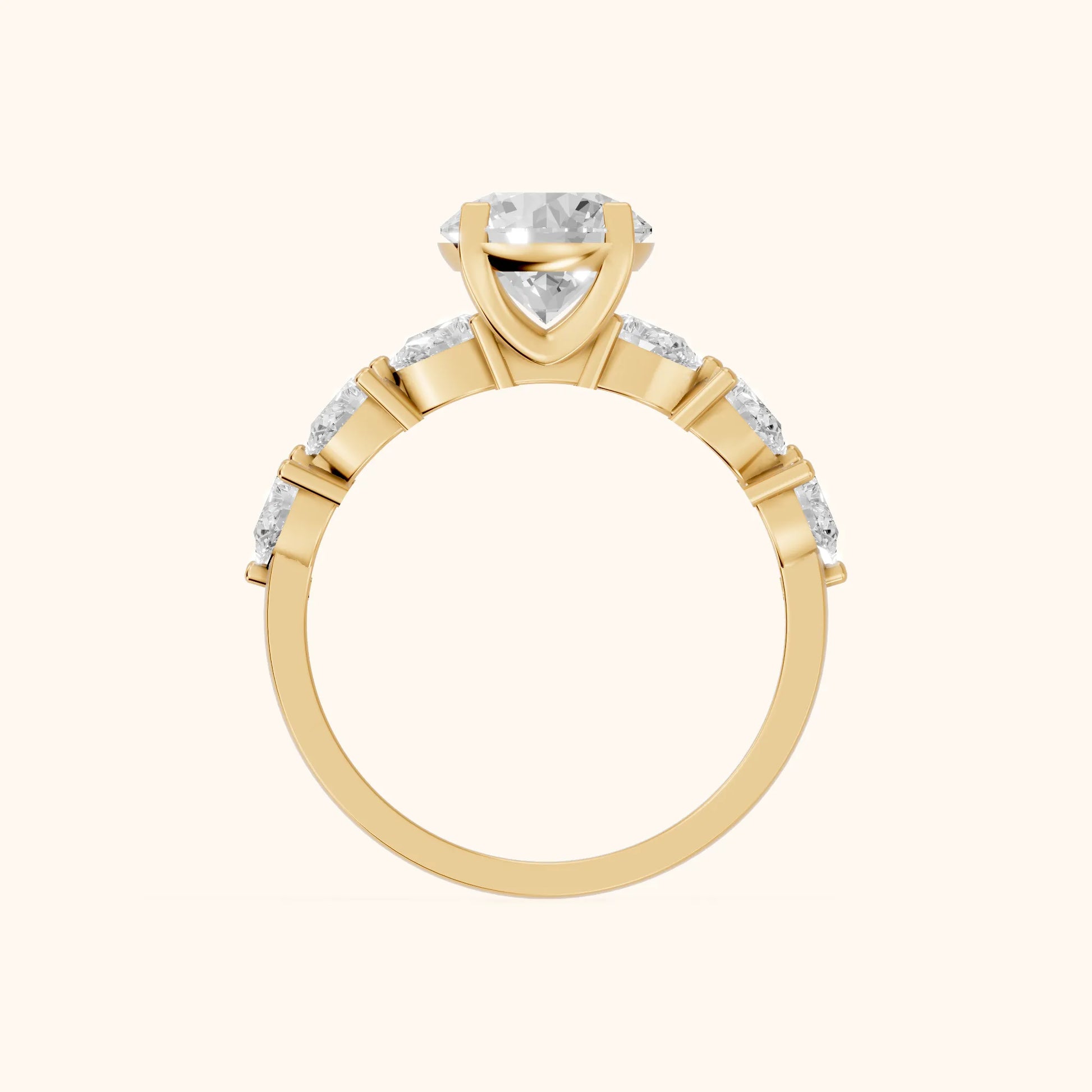Iris Round Diamond Bridal Set in Yellow Gold - FingerView