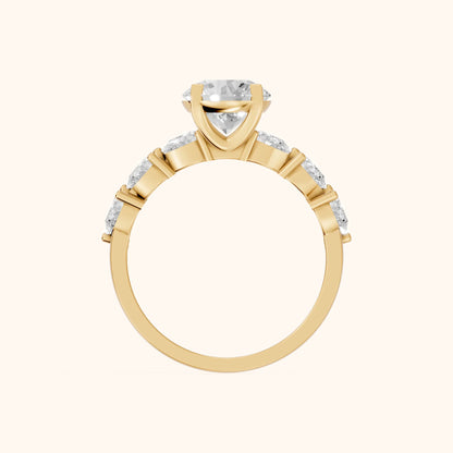 Iris Round Diamond Bridal Set in Yellow Gold - FingerView