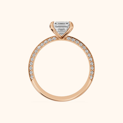 Meredith Knife Edge Pavé Asscher Diamond Engagement Ring in Rose Gold - FingerView.webp