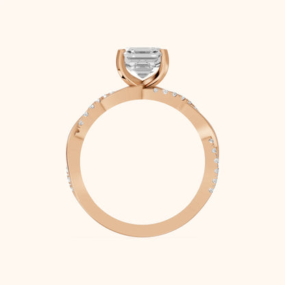 Twisted Side Stone Asscher Diamond Engagement Ring in Rose Gold - FingerView