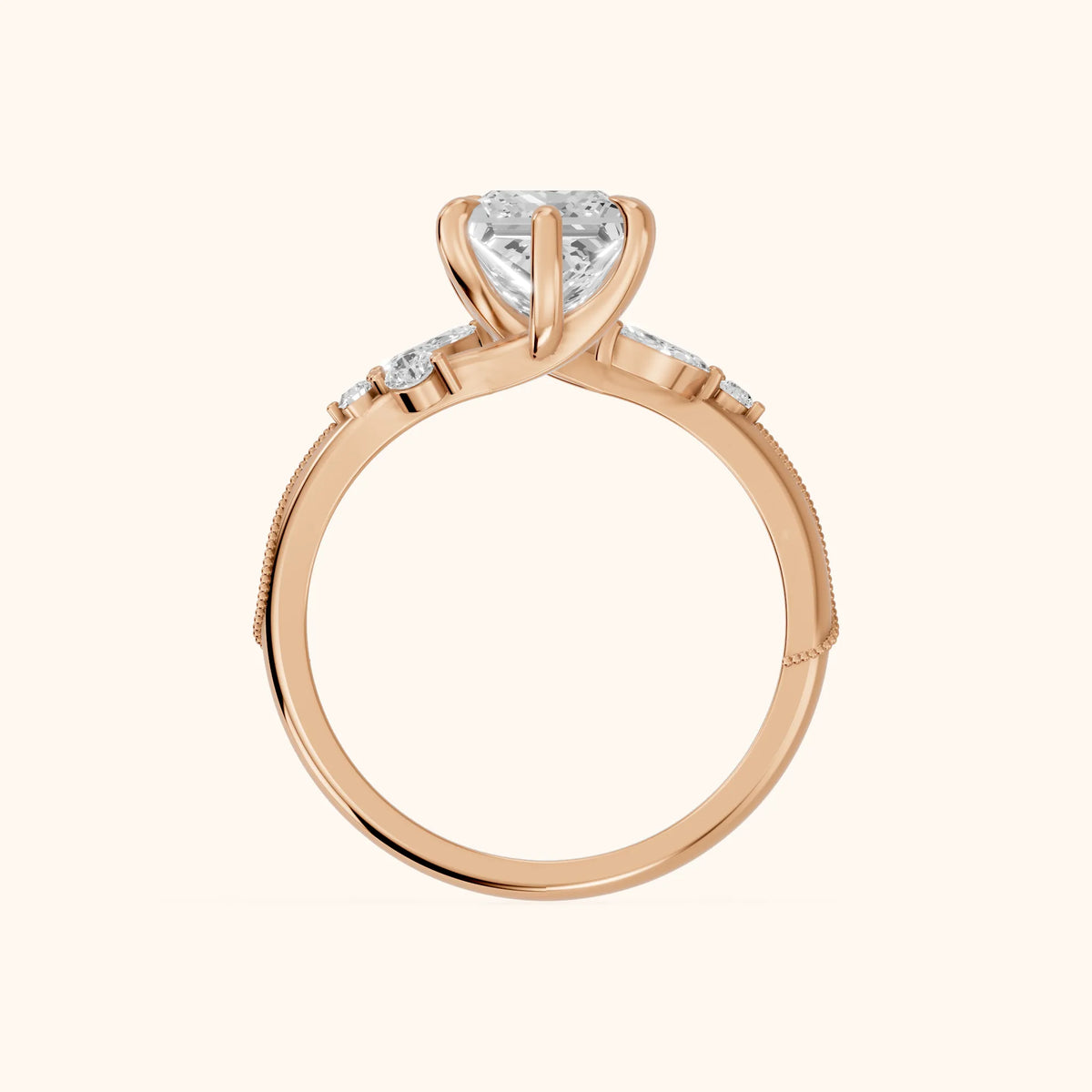 Joanna Milgrain Twist Princess Diamond Engagement Ring in Rose Gold - FingerView.webp