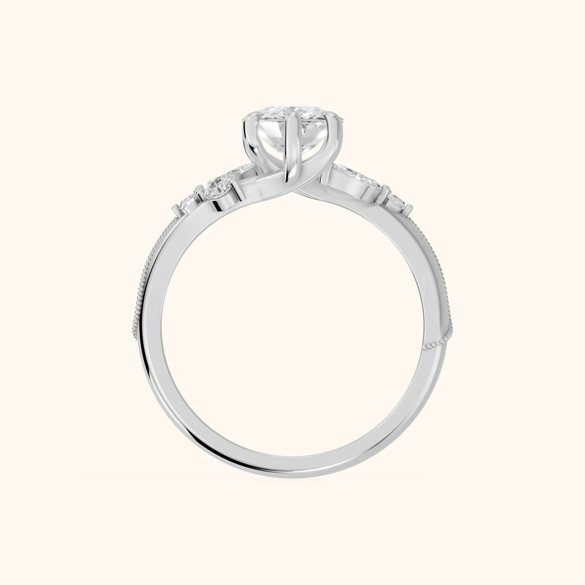 Joanna Milgrain Twist Cushion Diamond Engagement Ring in White Gold - FingerView.webp