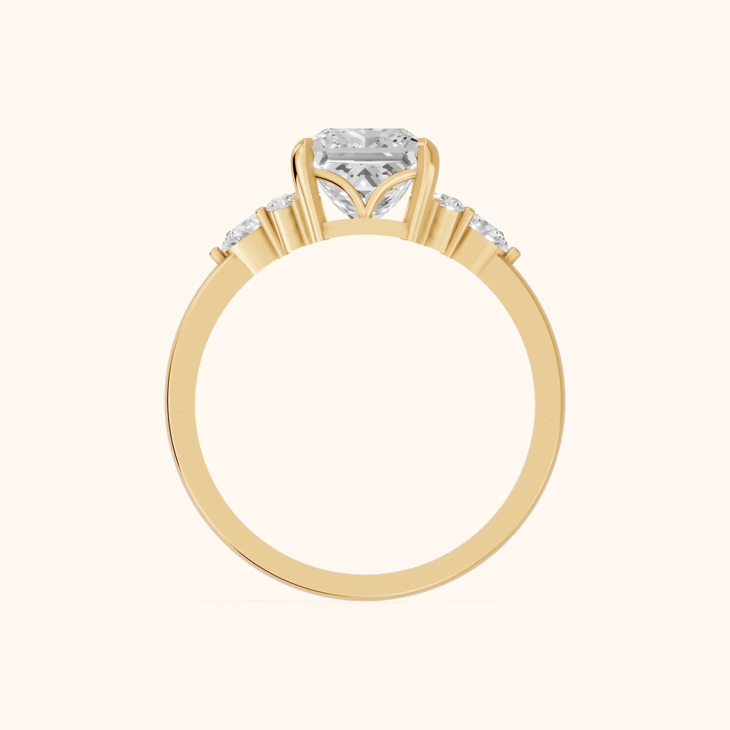 Amelia Three Stone Princess Diamond Engagement Ring in Yellow Gold - FingerView