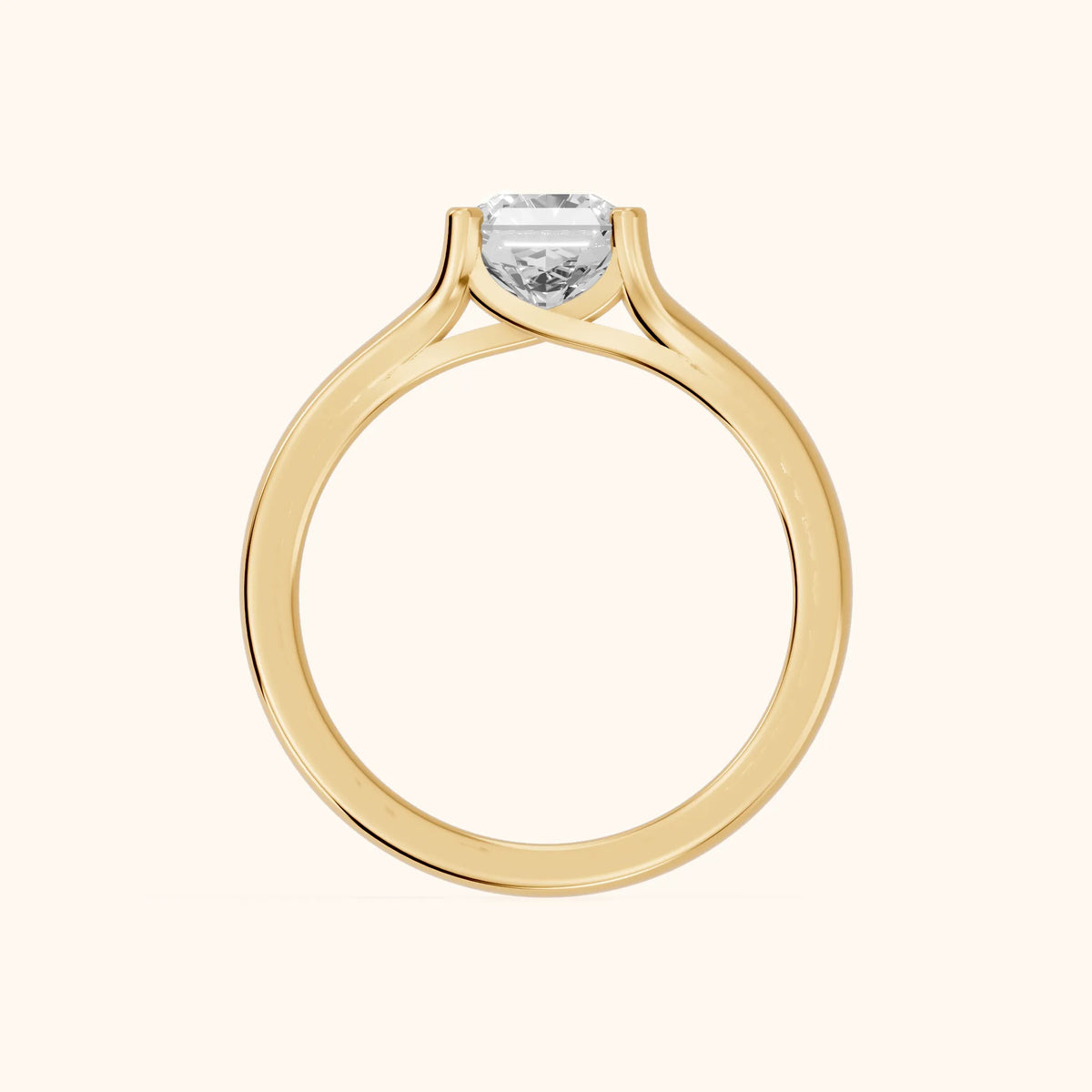 Nell Split Shank Solitaire Asscher Diamond Engagement Ring in Yellow Gold - FingerView.webp
