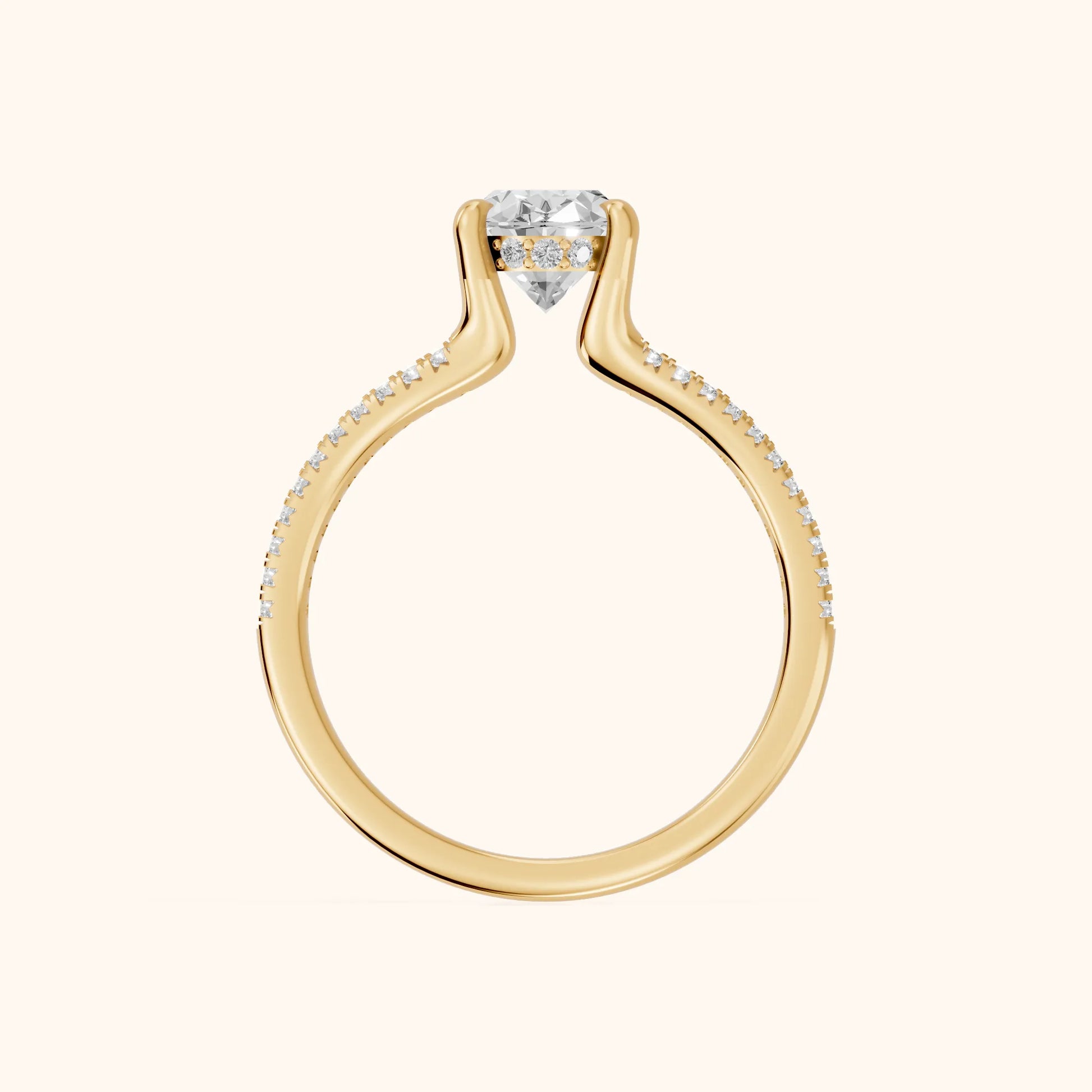 Eternal Embrace Solitaire Oval Diamond Engagement Ring in Yellow Gold - FingerView