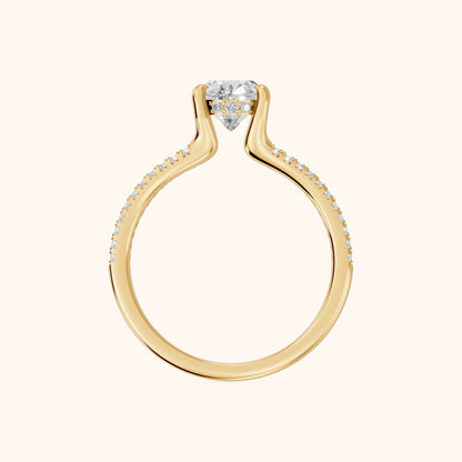 Eternal Embrace Solitaire Oval Diamond Engagement Ring in Yellow Gold - FingerView