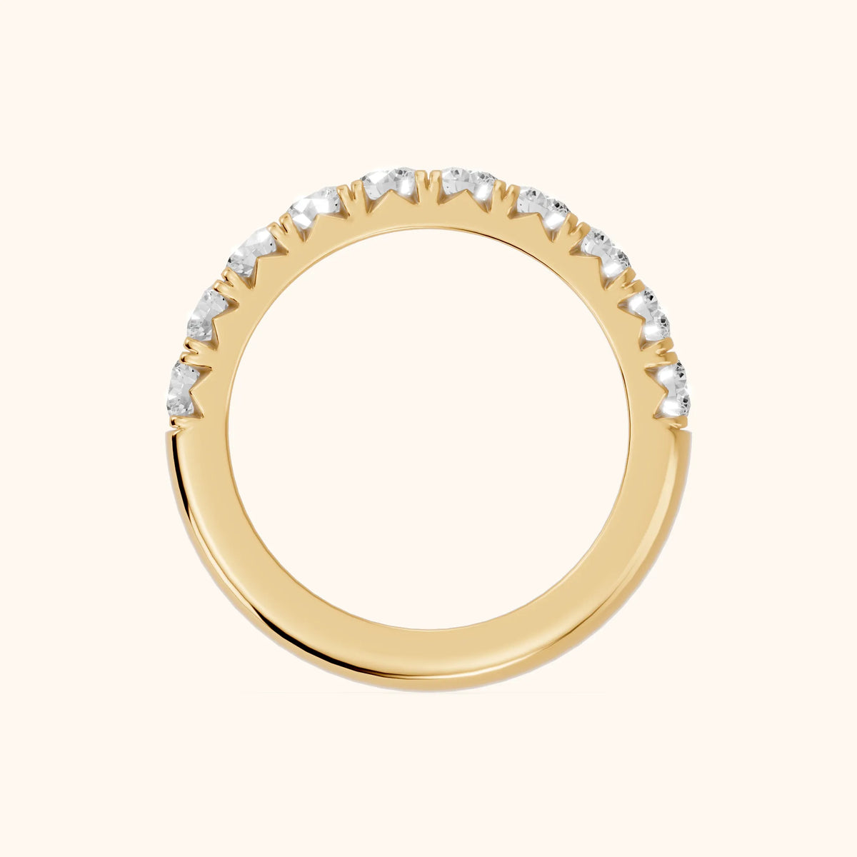 Joelle Shared Prong Round Diamond Half Eternity Band in Yellow Gold - FingerView