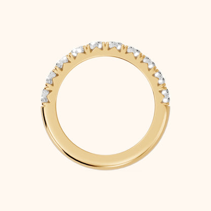Joelle Shared Prong Round Diamond Half Eternity Band in Yellow Gold - FingerView