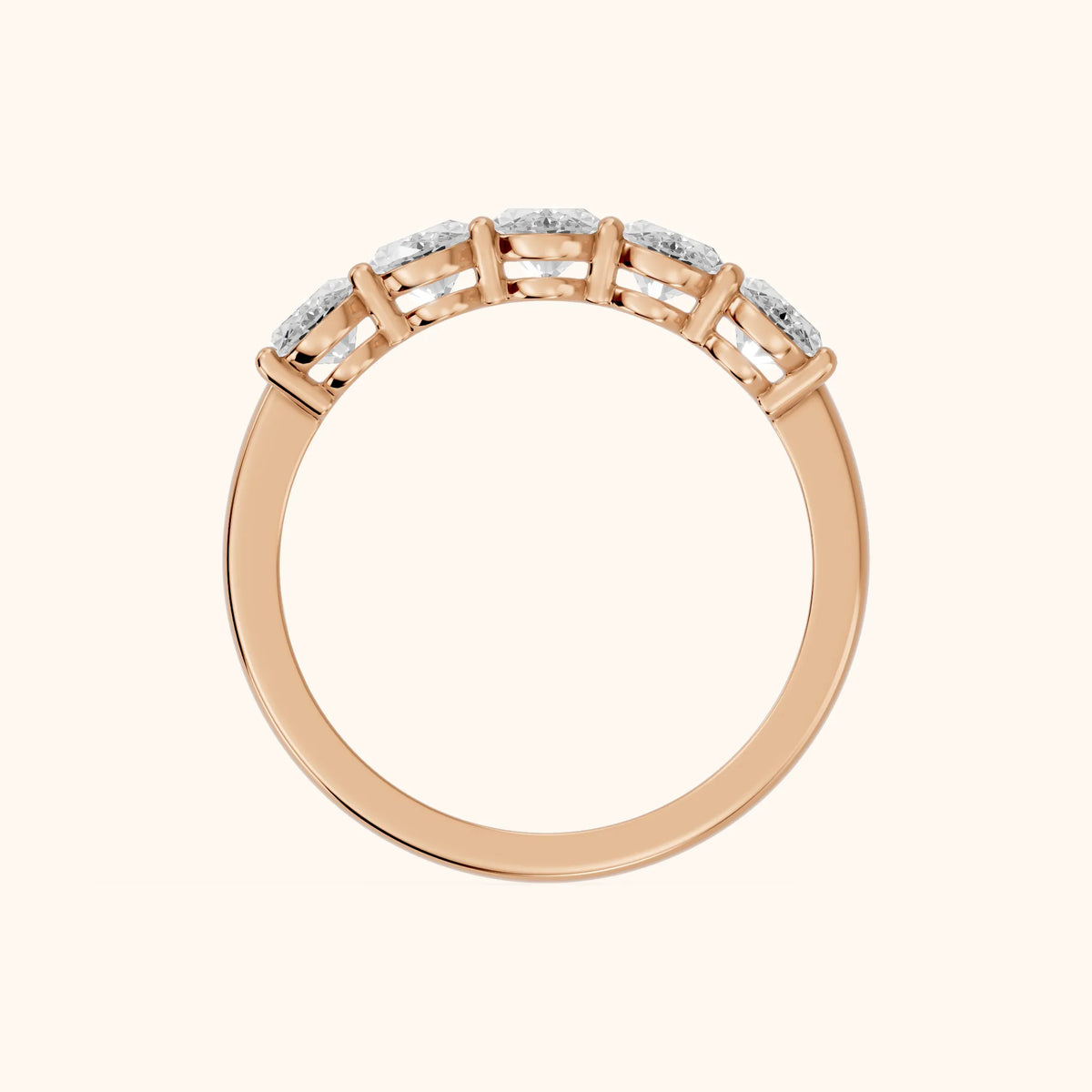 Estela Shared Prong Oval Diamond Wedding Band in Rose Gold - FingerView