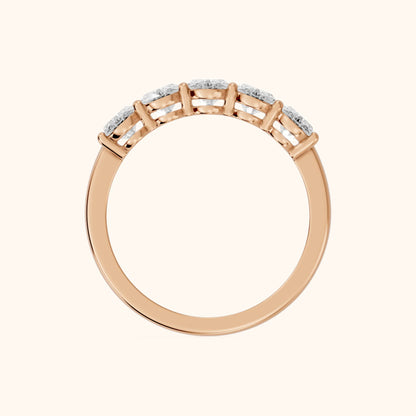 Estela Shared Prong Oval Diamond Wedding Band in Rose Gold - FingerView