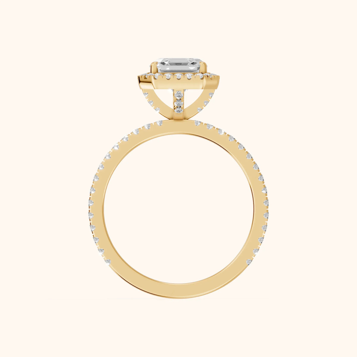 Rosemary Halo Pavé Asscher Diamond Engagement Ring in Yellow Gold - FingerView.webp