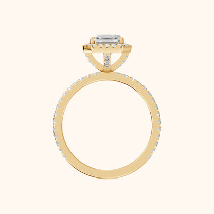 Rosemary Halo Pavé Asscher Diamond Engagement Ring in Yellow Gold - FingerView.webp