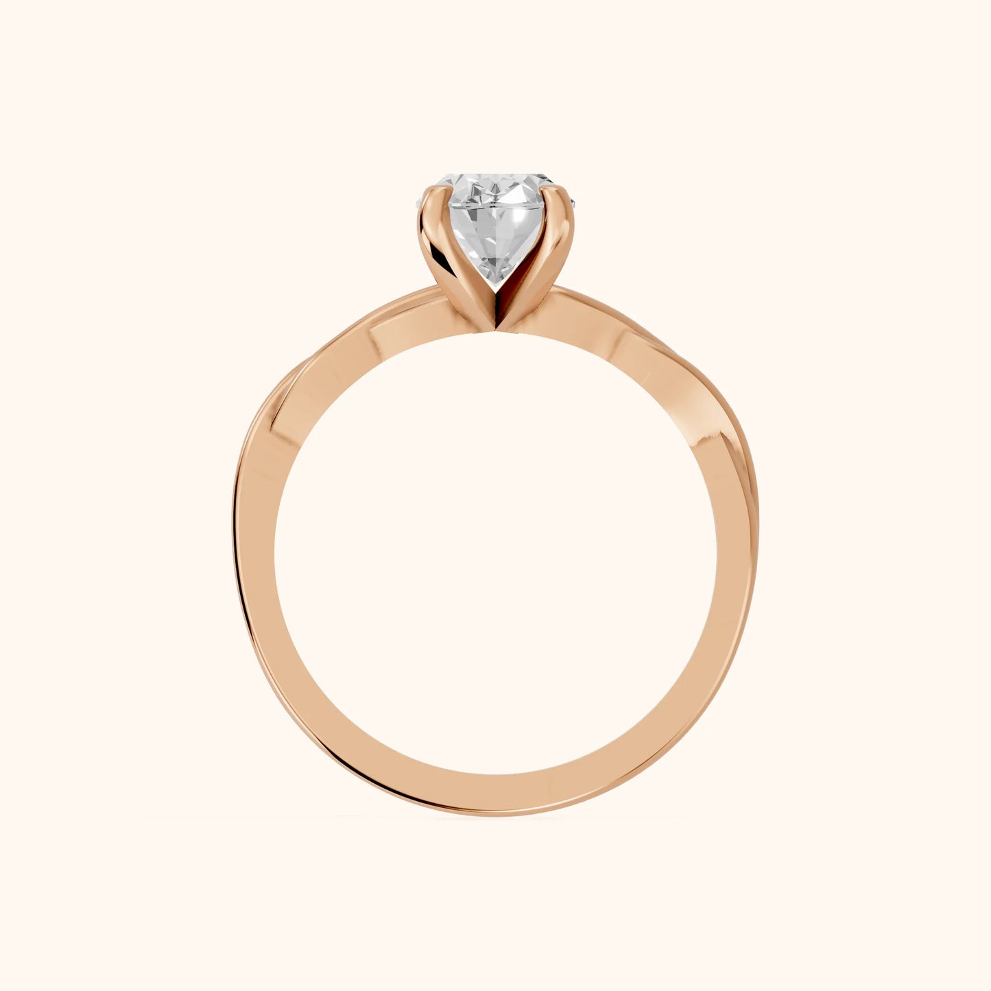Iris Twist Oval Diamond Engagement Ring in Rose Gold - FingerView