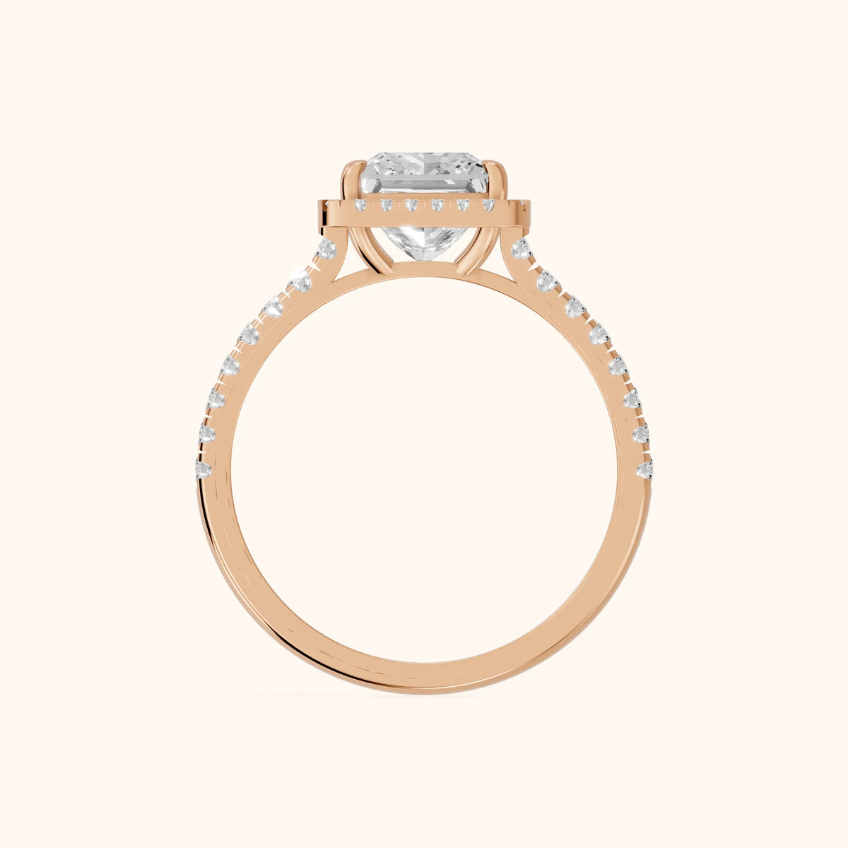 Mabel Halo French Pavé Princess Diamond Engagement Ring in Rose Gold - FingerView.webp