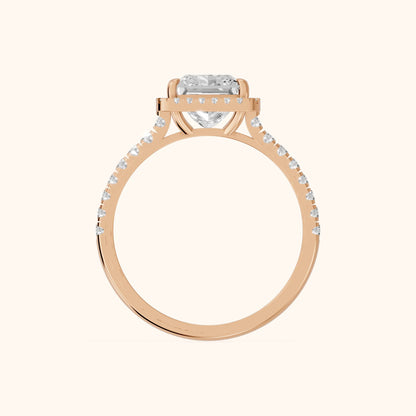 Mabel Halo French Pavé Princess Diamond Engagement Ring in Rose Gold - FingerView.webp