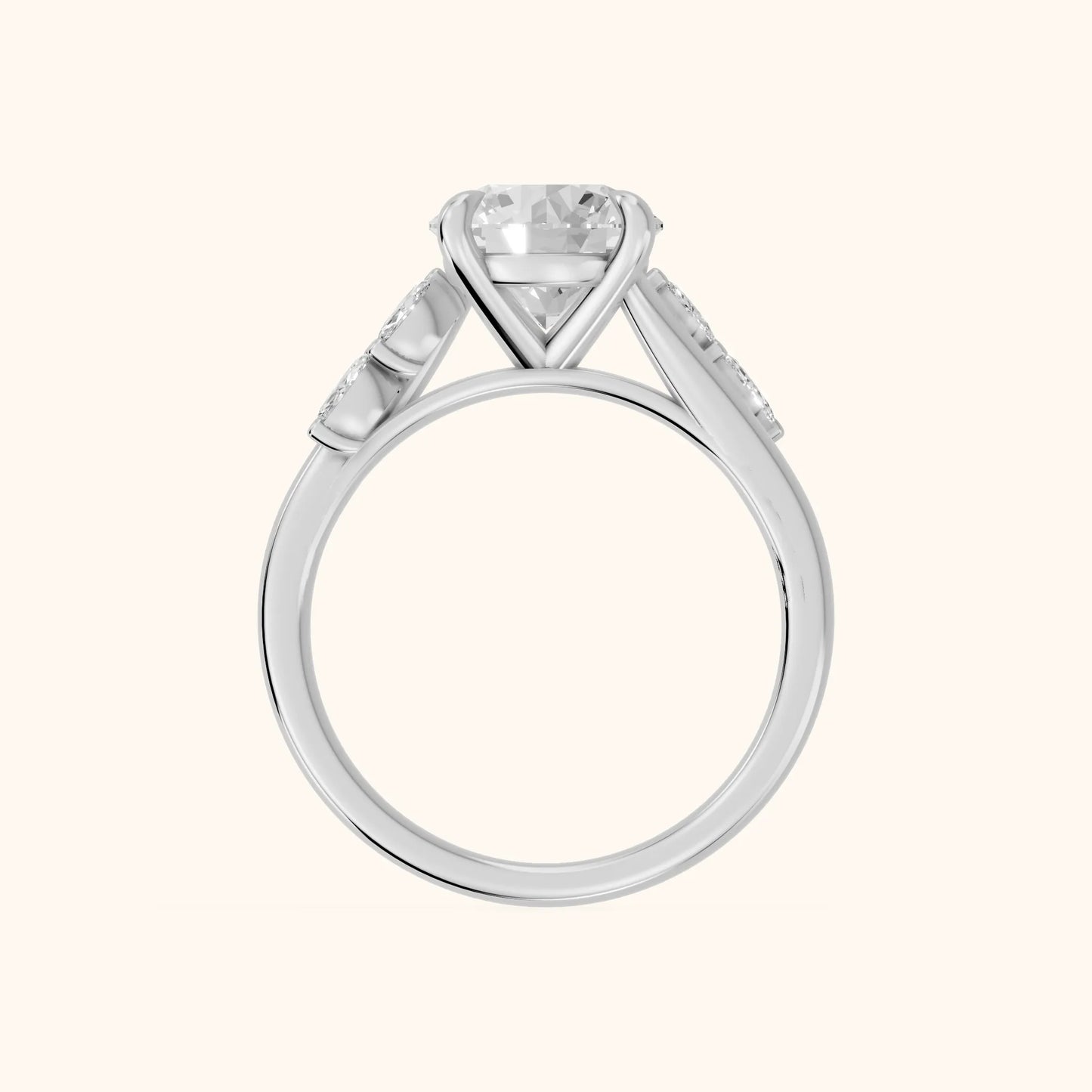 Flora Twist Side Stone Round Diamond Engagement Ring in Silver - FingerView