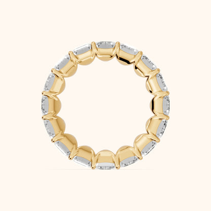 Zia Shared Prong Emerald Diamond Eternity Band in Yellow Gold - FingerView