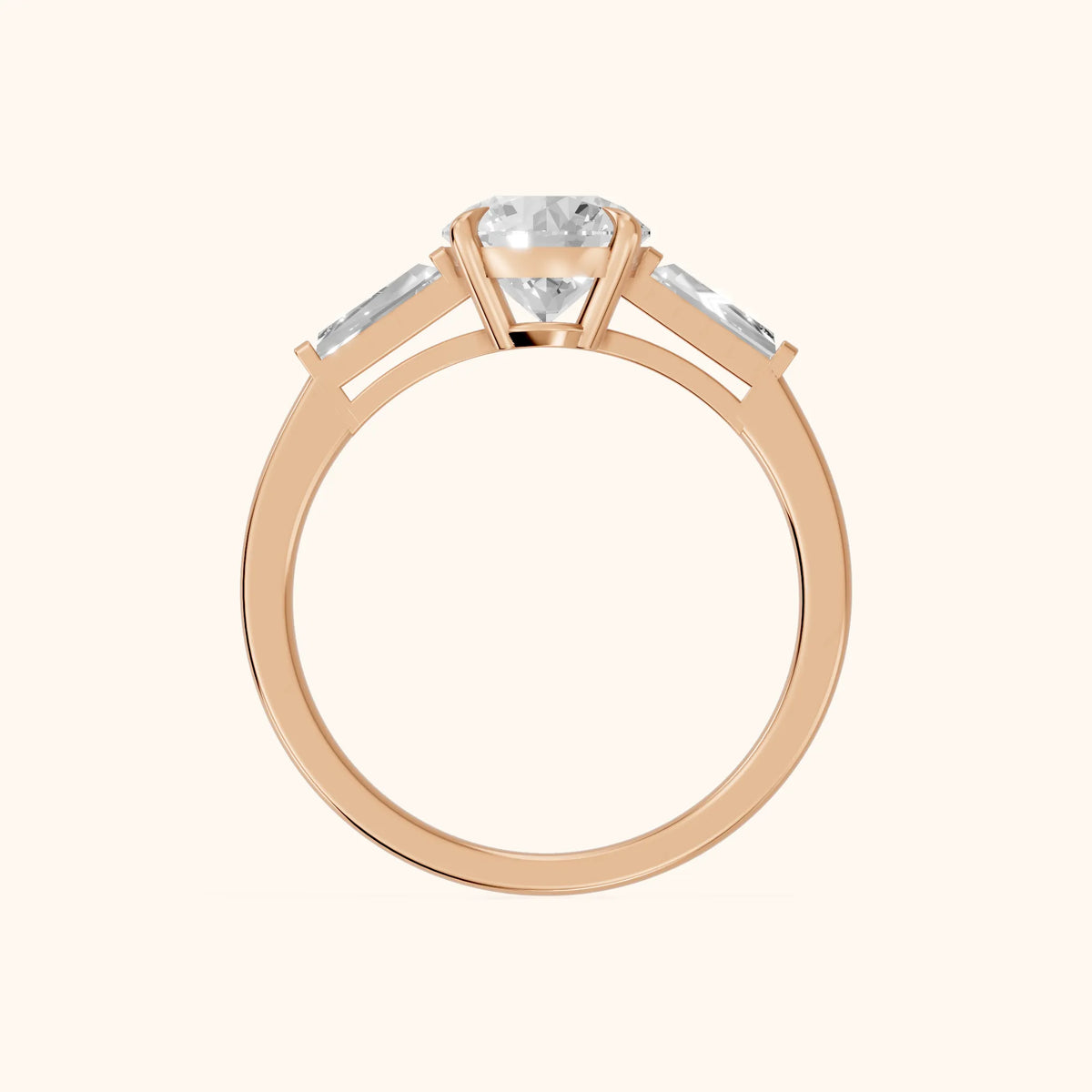 Winnie Three-Stone Round Diamond Engagement Ring in Rose Gold - FingerView.webp