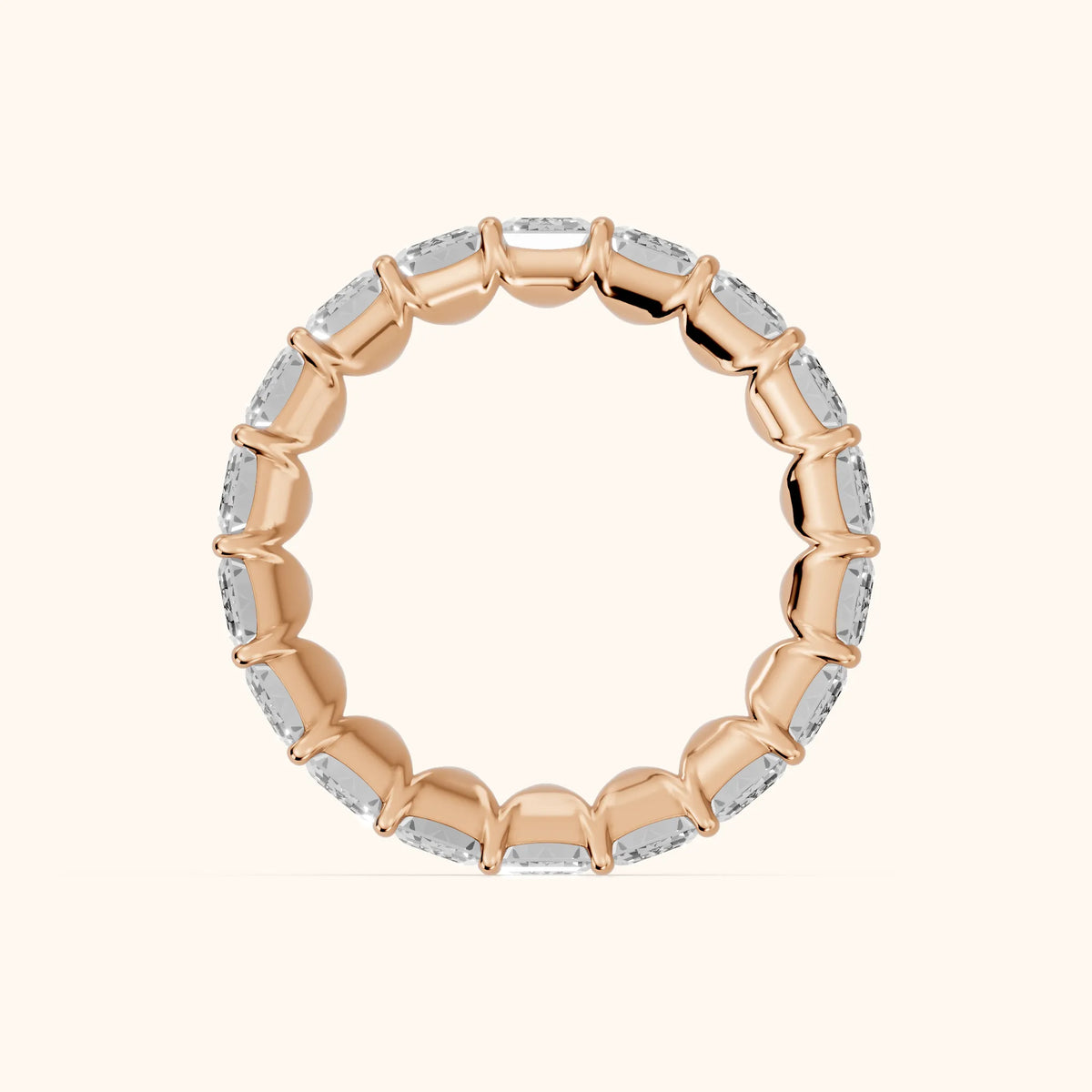 Zaya Shared Prong Emerald Diamond Eternity Band in Rose Gold - FingerView