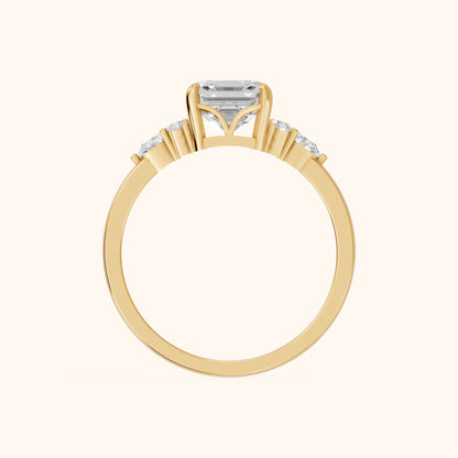Amelia Three Stone Asscher Diamond Engagement Ring in Yellow Gold - FingerView