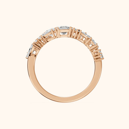 Isha Cluster Emerald & Pear Diamond Anniversary Ring in Rose Gold - FingerView