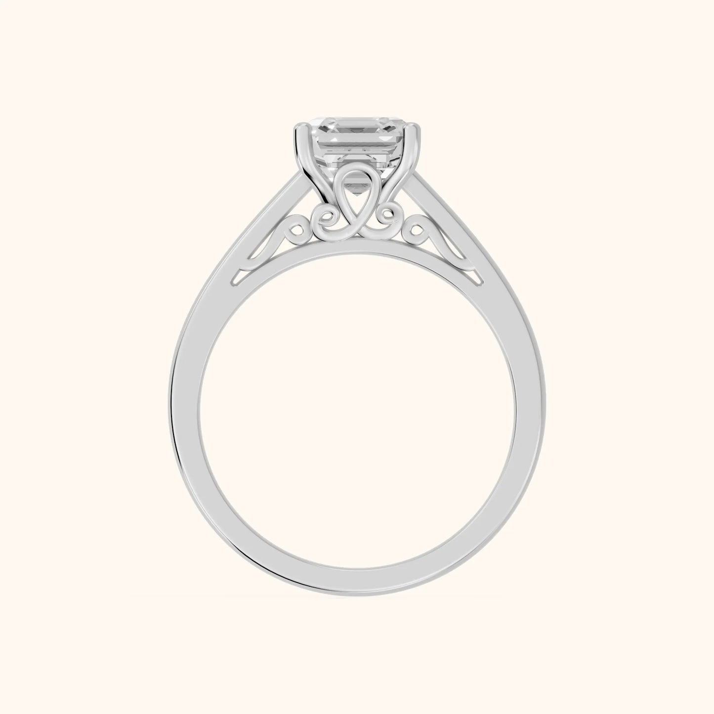 Iris Vintage Asscher Diamond Engagement Ring in White Gold - FingerView