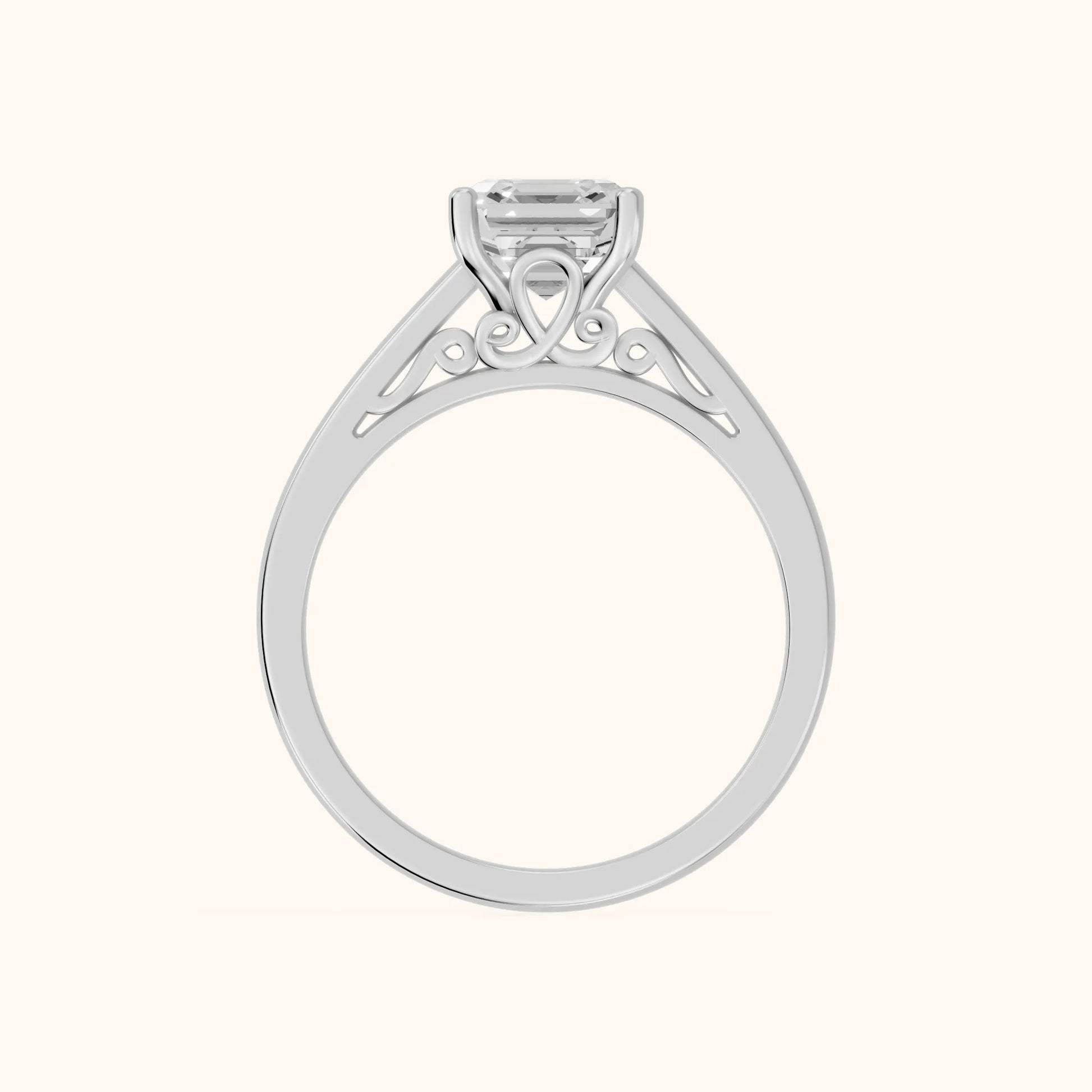 Iris Vintage Asscher Diamond Engagement Ring in White Gold - FingerView