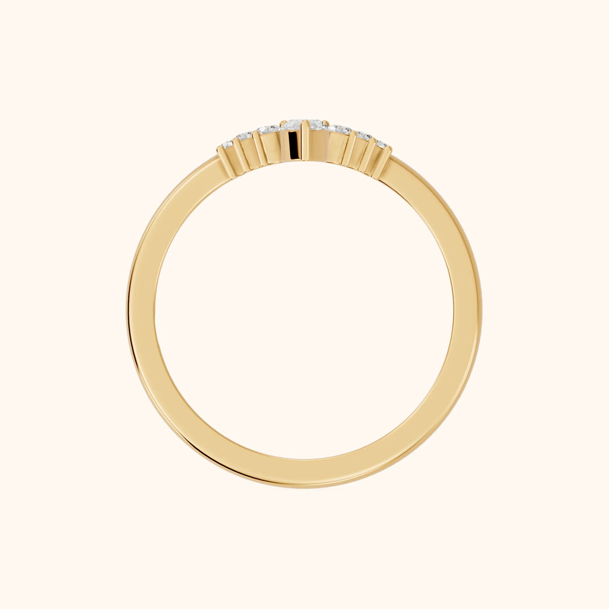 Nisha Curved Pear & Round Diamond Wedding Band in Yellow Gold - FingerView