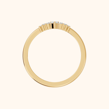 Nisha Curved Pear & Round Diamond Wedding Band in Yellow Gold - FingerView